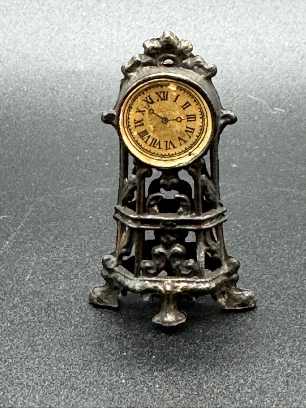 Early 20th Century Antique French Dollhouse Filigree Mantle Clock Miniature